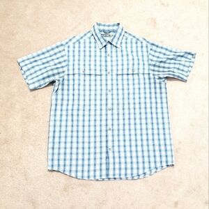 Solaris Men's Medium Plaid Short Sleeve Button-Up Shirt Blue White Outdoor Casua